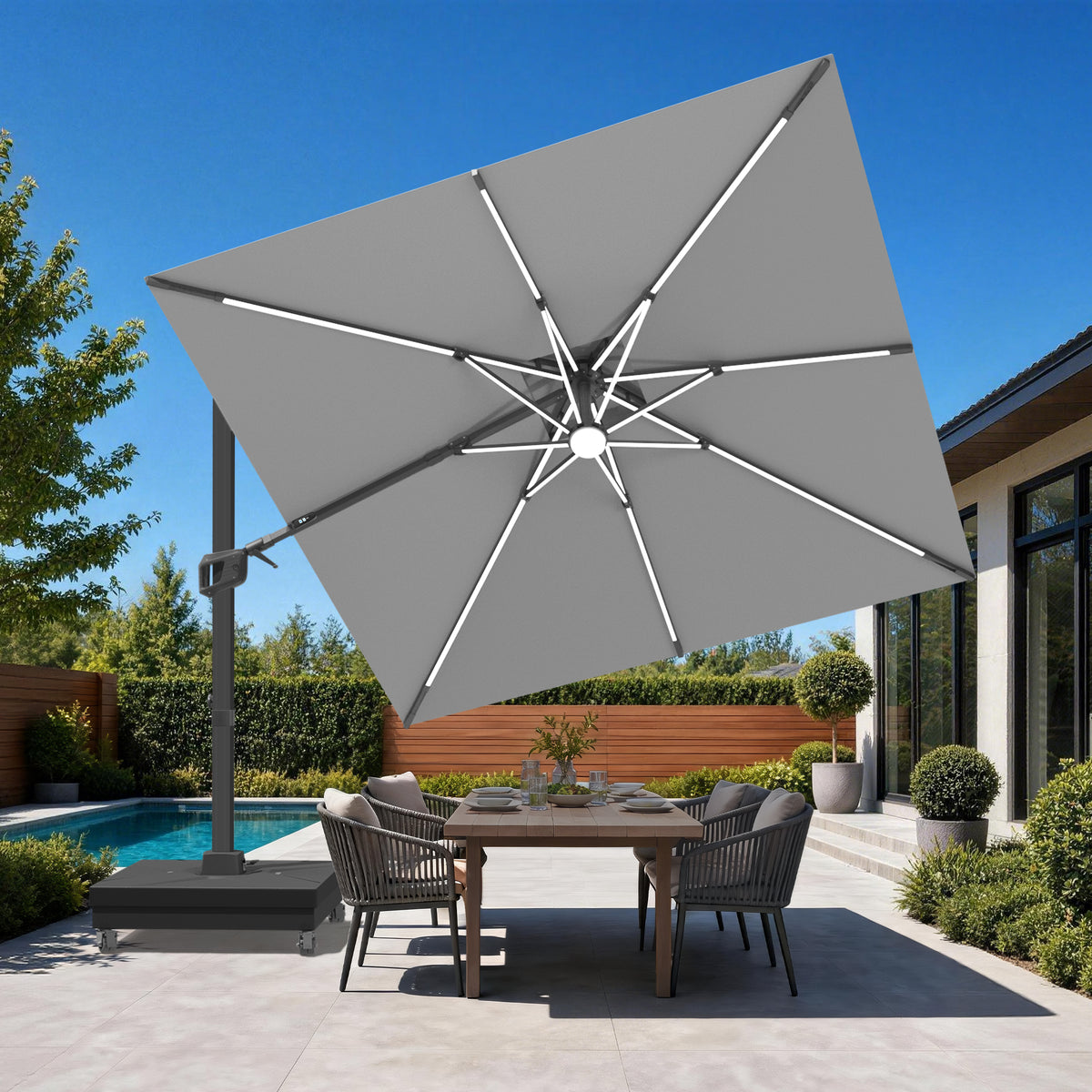 Patioslife Aegis Signature Rotating Cantilever Patio Umbrella with Adjustable Tilt | Large Outdoor Shade Umbrella for Garden, Deck & Poolside, Includes Free Premium Cover