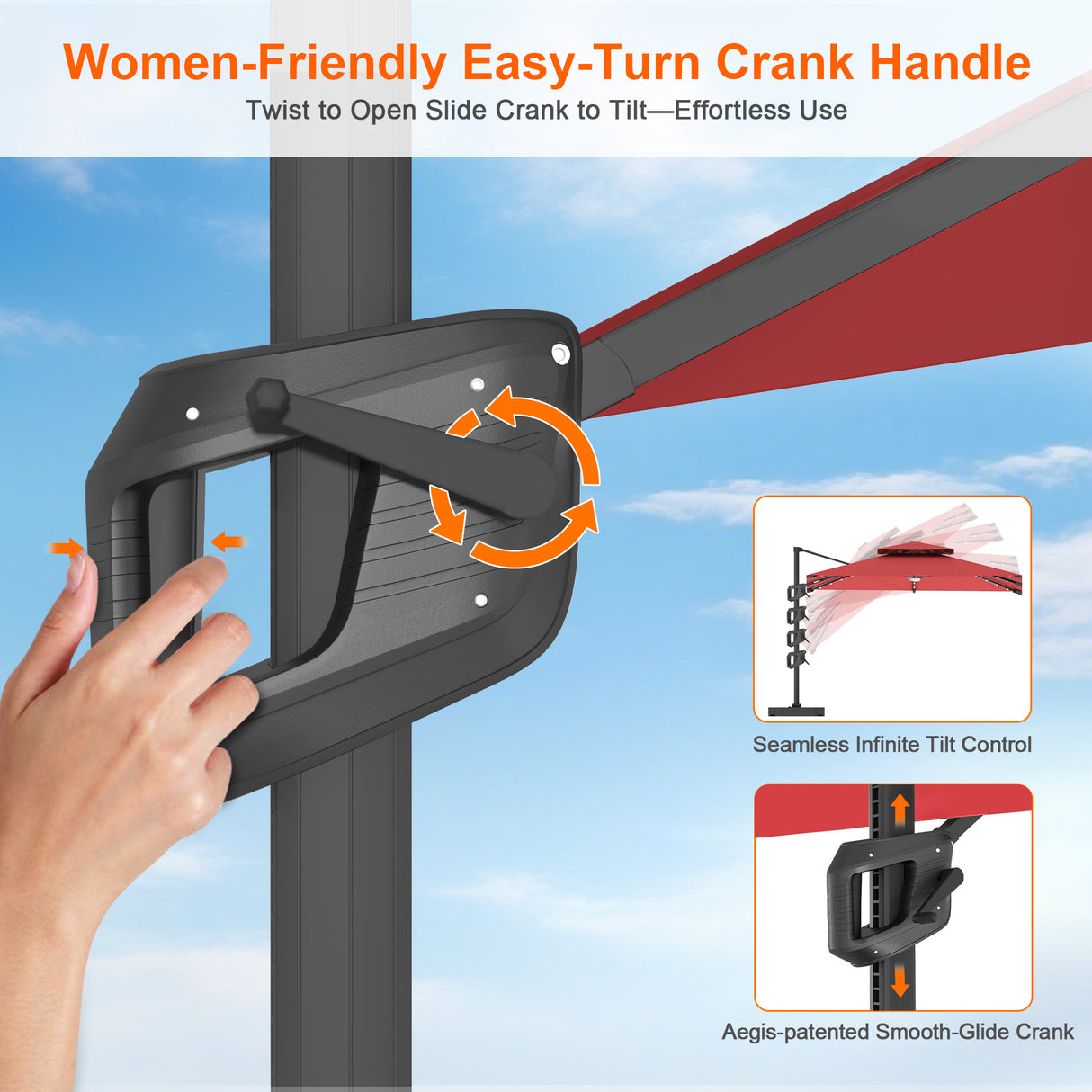 Patioslife Aegis Pro Cantilever Umbrella with LED Lights, Reinforced & Powder-Coated Aluminium Ribs and Pole — Perfect for Garden & Patio