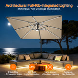 Patioslife Aegis Premium Cantilever Umbrella with Full-Rib LED Strip Lighting, Fibreglass Ribs and Powder-Coated Aluminium Pole for Luxury Garden & Patio Shade