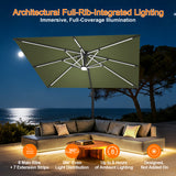 Patioslife Aegis Premium Cantilever Umbrella with Full-Rib LED Strip Lighting, Fibreglass Ribs and Powder-Coated Aluminium Pole for Luxury Garden & Patio Shade