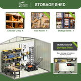 Patioslife Galvanized Steel Garden Shed, Outdoor Storage Shed with Gable Roof, Backyard Tool Shed for Lawn Equipment, Bikes & Gardening Tools