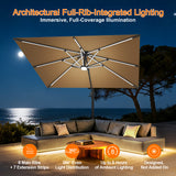 Patioslife Aegis Premium Cantilever Umbrella with Full-Rib LED Strip Lighting, Fibreglass Ribs and Powder-Coated Aluminium Pole for Luxury Garden & Patio Shade