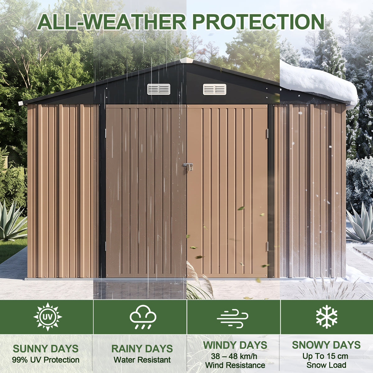 Patioslife Galvanized Steel Garden Shed, Outdoor Storage Shed with Gable Roof, Backyard Tool Shed for Lawn Equipment, Bikes & Gardening Tools