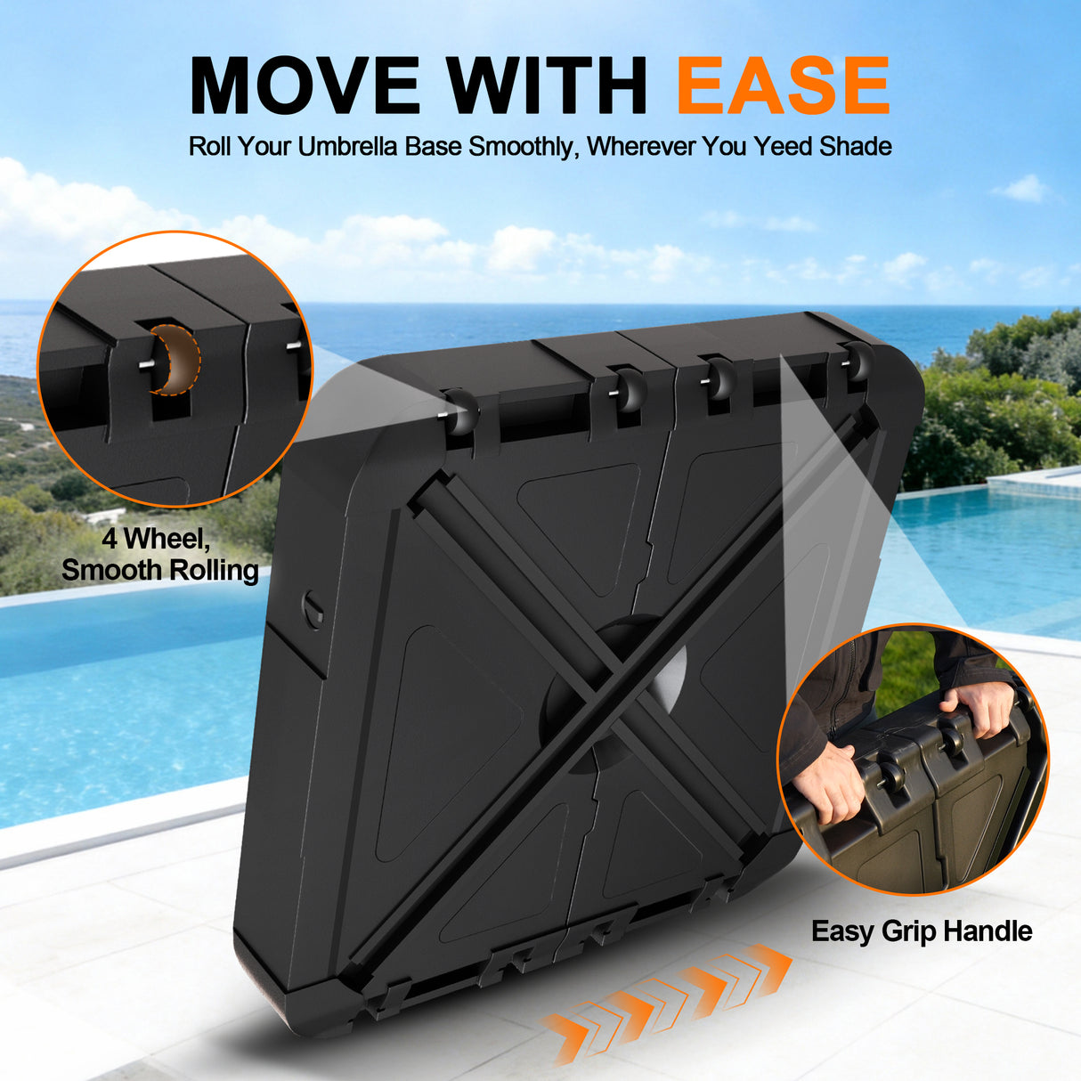 Patioslife Cantilever Umbrella Base with wheels 250–440lb for Aegis Series Umbrella, Heavy-Duty Outdoor Rolling Stand, Refillable HDPE Offset Weights with Wheels for Patio, Garden & Poolside Stability