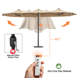 Patioslife Aegis Premium Motorized Double-Sided Patio Umbrella — Remote Control, UPF 50+, Solar LED & Windproof Frame