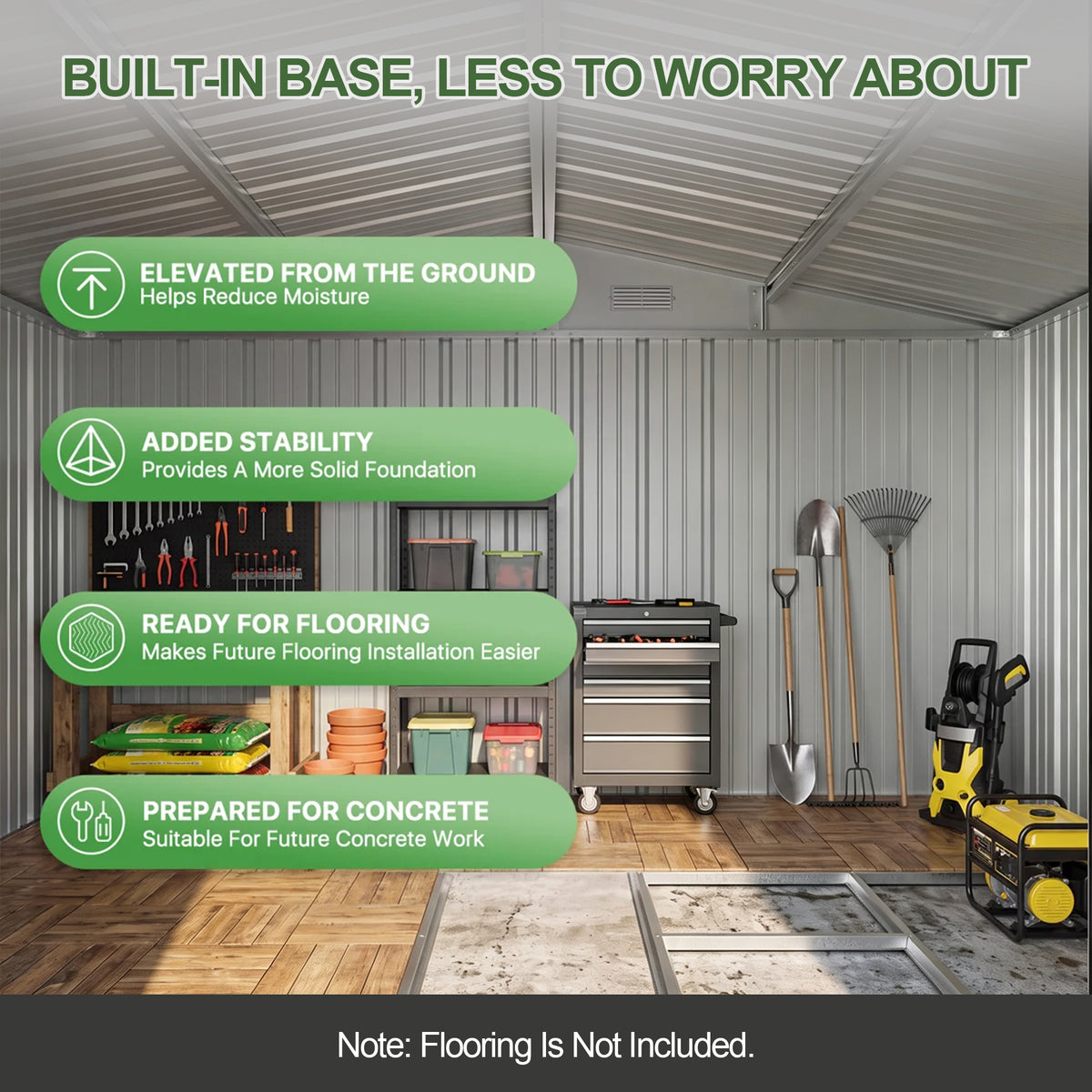 Patioslife Galvanized Steel Garden Shed, Outdoor Storage Shed with Gable Roof, Backyard Tool Shed for Lawn Equipment, Bikes & Gardening Tools