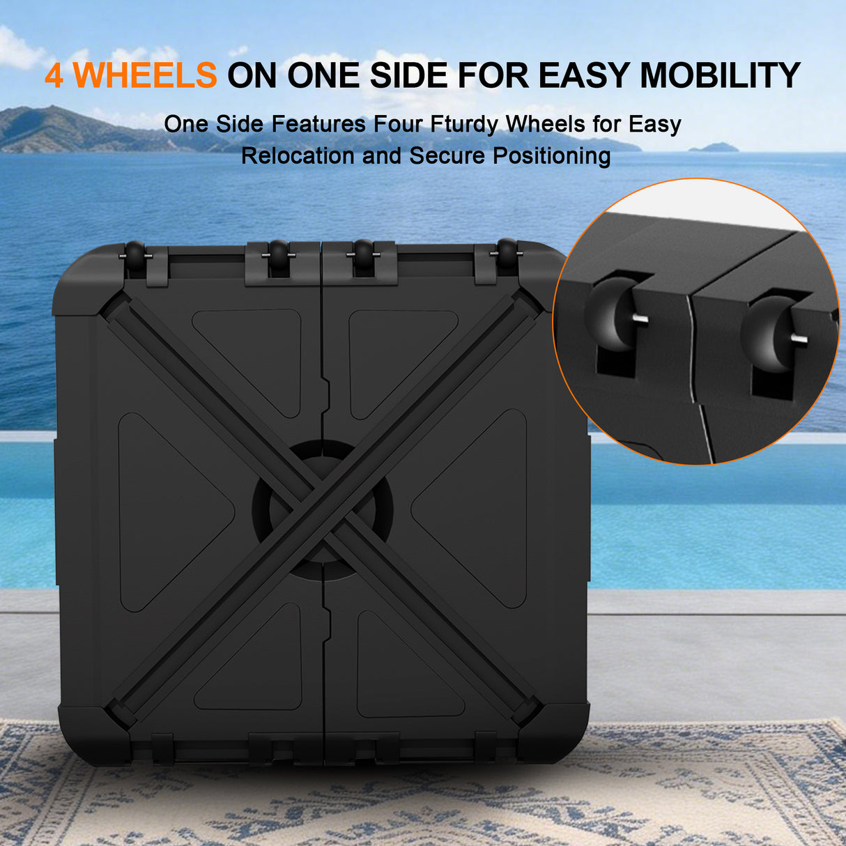 Patioslife Cantilever Umbrella Base with wheels 250–440lb for Aegis Series Umbrella, Heavy-Duty Outdoor Rolling Stand, Refillable HDPE Offset Weights with Wheels for Patio, Garden & Poolside Stability