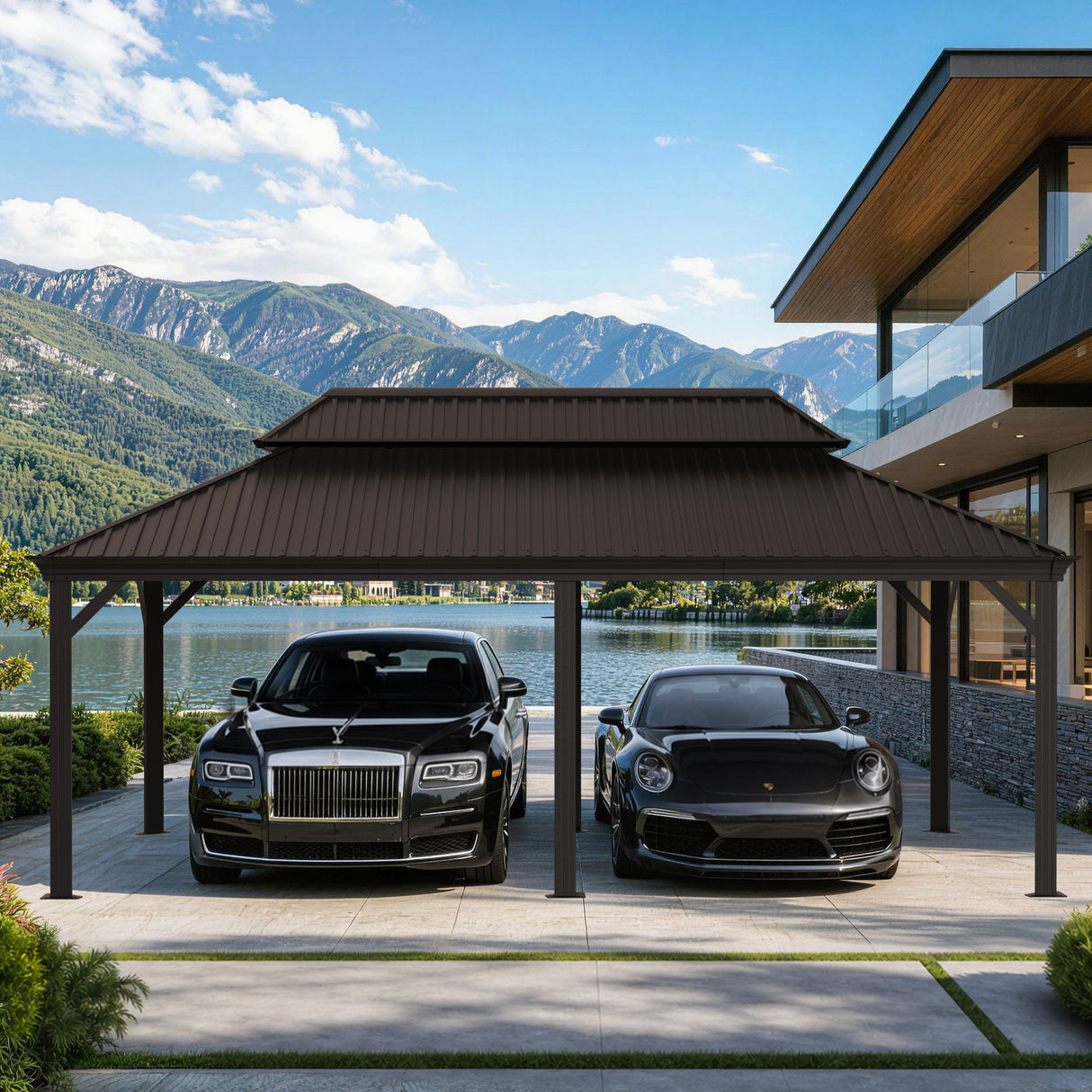 Patioslife All-Weather Aluminum Carport – Steel Roof Canopy for Cars, Motorcycles, RVs & Boats