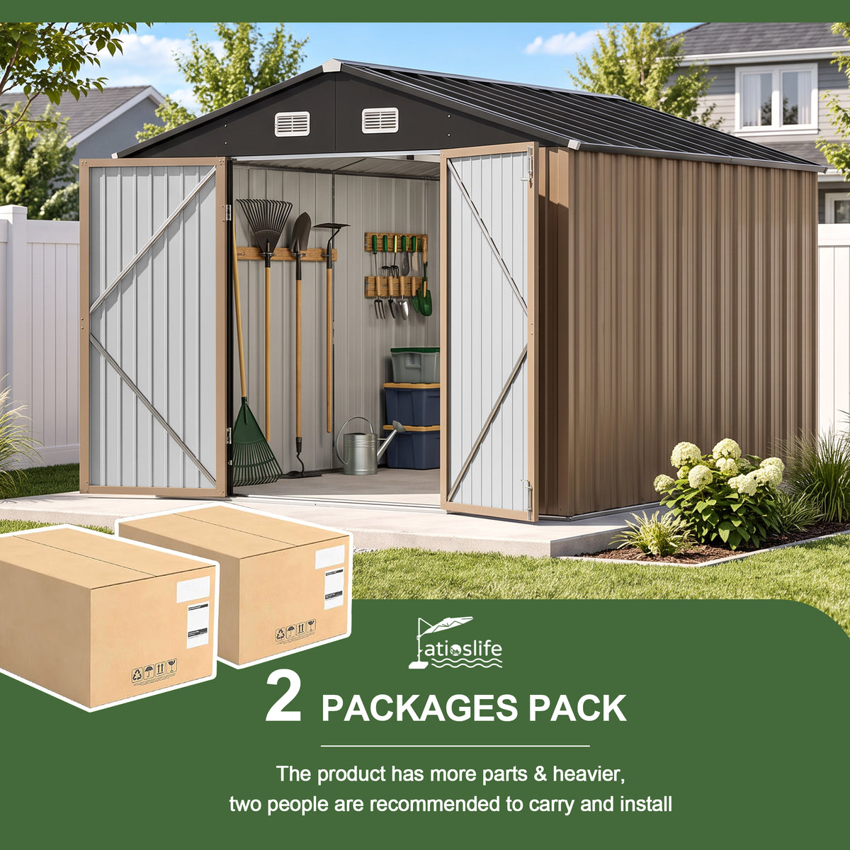 Patioslife Galvanized Steel Garden Shed, Outdoor Storage Shed with Gable Roof, Backyard Tool Shed for Lawn Equipment, Bikes & Gardening Tools