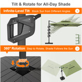 Patioslife Aegis Premium Cantilever Umbrella with Full-Rib LED Strip Lighting, Fibreglass Ribs and Powder-Coated Aluminium Pole for Luxury Garden & Patio Shade