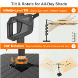 Patioslife Aegis Premium Cantilever Umbrella with Full-Rib LED Strip Lighting, Fibreglass Ribs and Powder-Coated Aluminium Pole for Luxury Garden & Patio Shade