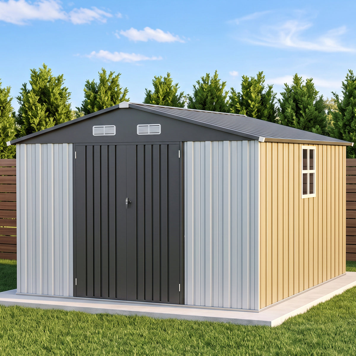Patioslife YardVault Pro Galvanised Steel Metal Garden Shed with Window, Rust-Resistant Outdoor Tool Shed