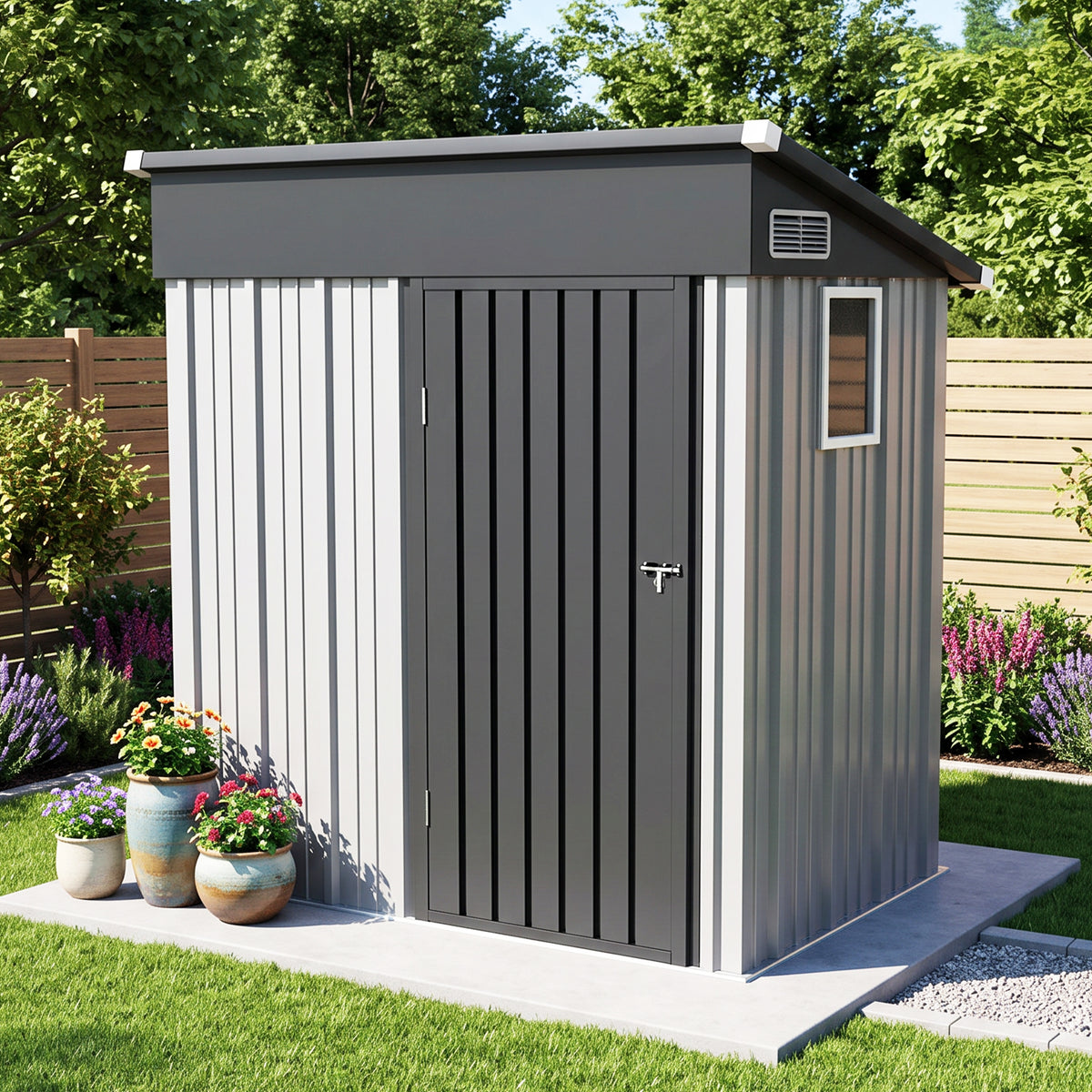 Patioslife YardVault Pro Galvanised Steel Metal Garden Shed with Window, Rust-Resistant Outdoor Tool Shed