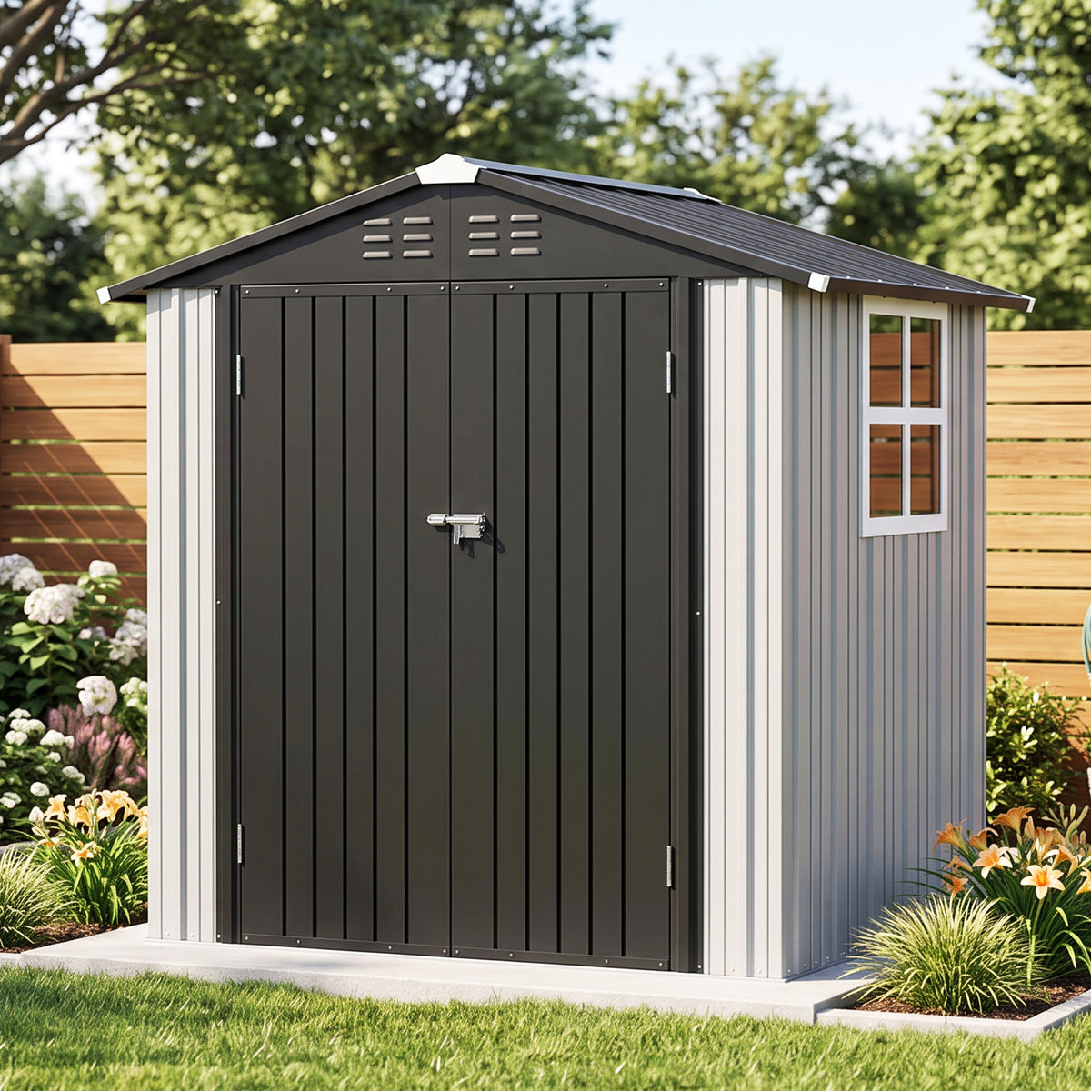 Patioslife YardVault Pro Galvanised Steel Metal Garden Shed with Window, Rust-Resistant Outdoor Tool Shed