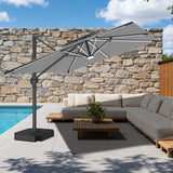 Patioslife Aegis Premium Cantilever Umbrella with Full-Rib LED Strip Lighting, Fibreglass Ribs and Powder-Coated Aluminium Pole for Luxury Garden & Patio Shade