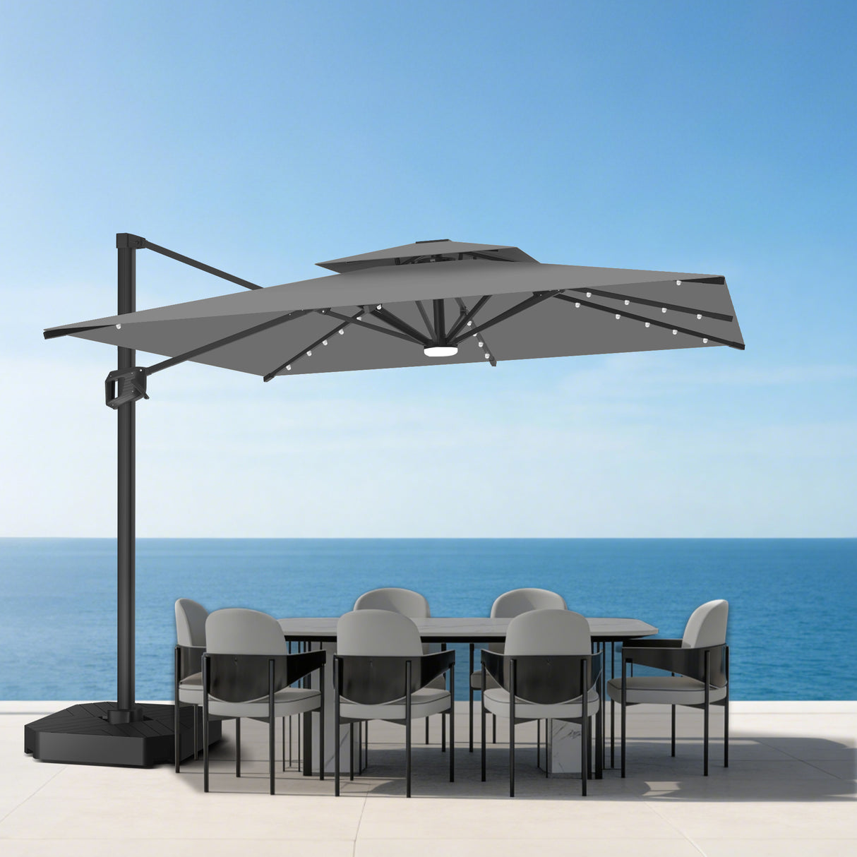 Patioslife Aegis Pro Cantilever Umbrella with LED Lights, Reinforced & Powder-Coated Aluminium Ribs and Pole — Perfect for Garden & Patio