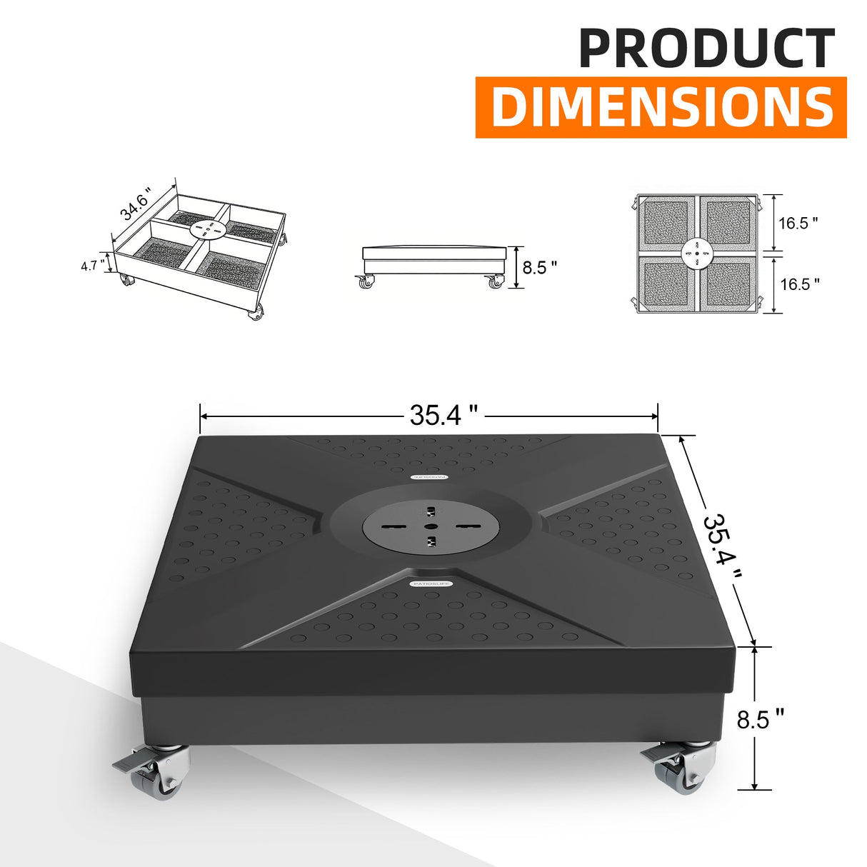 Patioslife Heavy-Duty Cantilever Umbrella Base with Wheels and Lock, Modular Rolling Stand Holds Up to 880 lb, Fits Aegis Series and Most Offset Umbrellas, for Outdoor Patio, Garden & Poolside