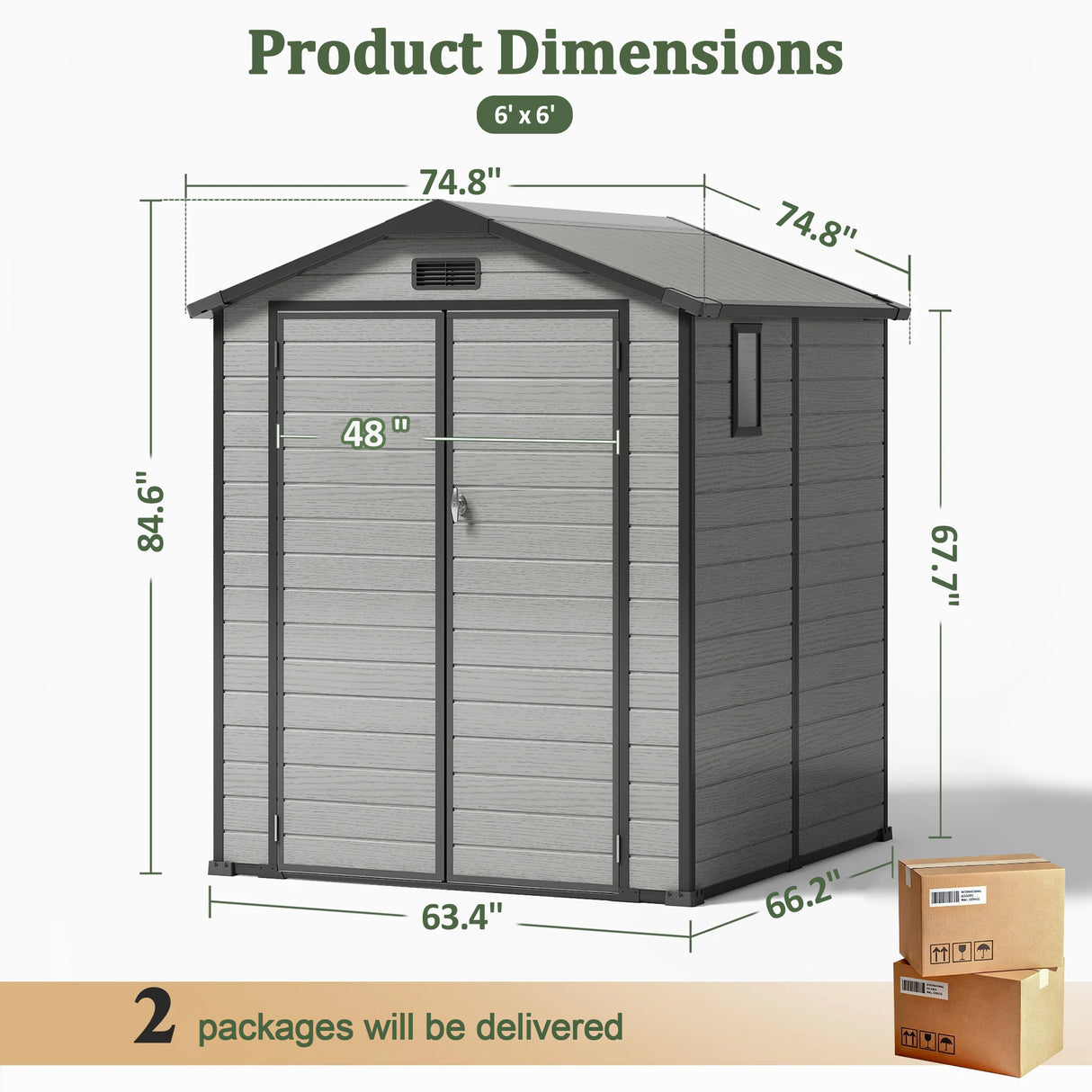 Patioslife YardVault Resin Garden Storage Shed with Bulid-in Floor, Lock & Window