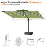 Patioslife Aegis Premium Cantilever Umbrella with Full-Rib LED Strip Lighting, Fibreglass Ribs and Powder-Coated Aluminium Pole for Luxury Garden & Patio Shade