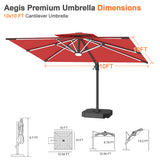 Patioslife Aegis Premium Cantilever Umbrella with Full-Rib LED Strip Lighting, Fibreglass Ribs and Powder-Coated Aluminium Pole for Luxury Garden & Patio Shade