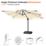 Patioslife Aegis Premium Cantilever Umbrella with Full-Rib LED Strip Lighting, Fibreglass Ribs and Powder-Coated Aluminium Pole for Luxury Garden & Patio Shade