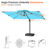 Patioslife Aegis Premium Cantilever Umbrella with Full-Rib LED Strip Lighting, Fibreglass Ribs and Powder-Coated Aluminium Pole for Luxury Garden & Patio Shade