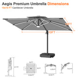 Patioslife Aegis Premium Cantilever Umbrella with Full-Rib LED Strip Lighting, Fibreglass Ribs and Powder-Coated Aluminium Pole for Luxury Garden & Patio Shade