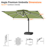 Patioslife Aegis Premium Cantilever Umbrella with Full-Rib LED Strip Lighting, Fibreglass Ribs and Powder-Coated Aluminium Pole for Luxury Garden & Patio Shade