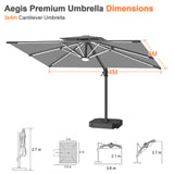 Patioslife Aegis Premium Cantilever Umbrella with Full-Rib LED Strip Lighting, Fibreglass Ribs and Powder-Coated Aluminium Pole for Luxury Garden & Patio Shade