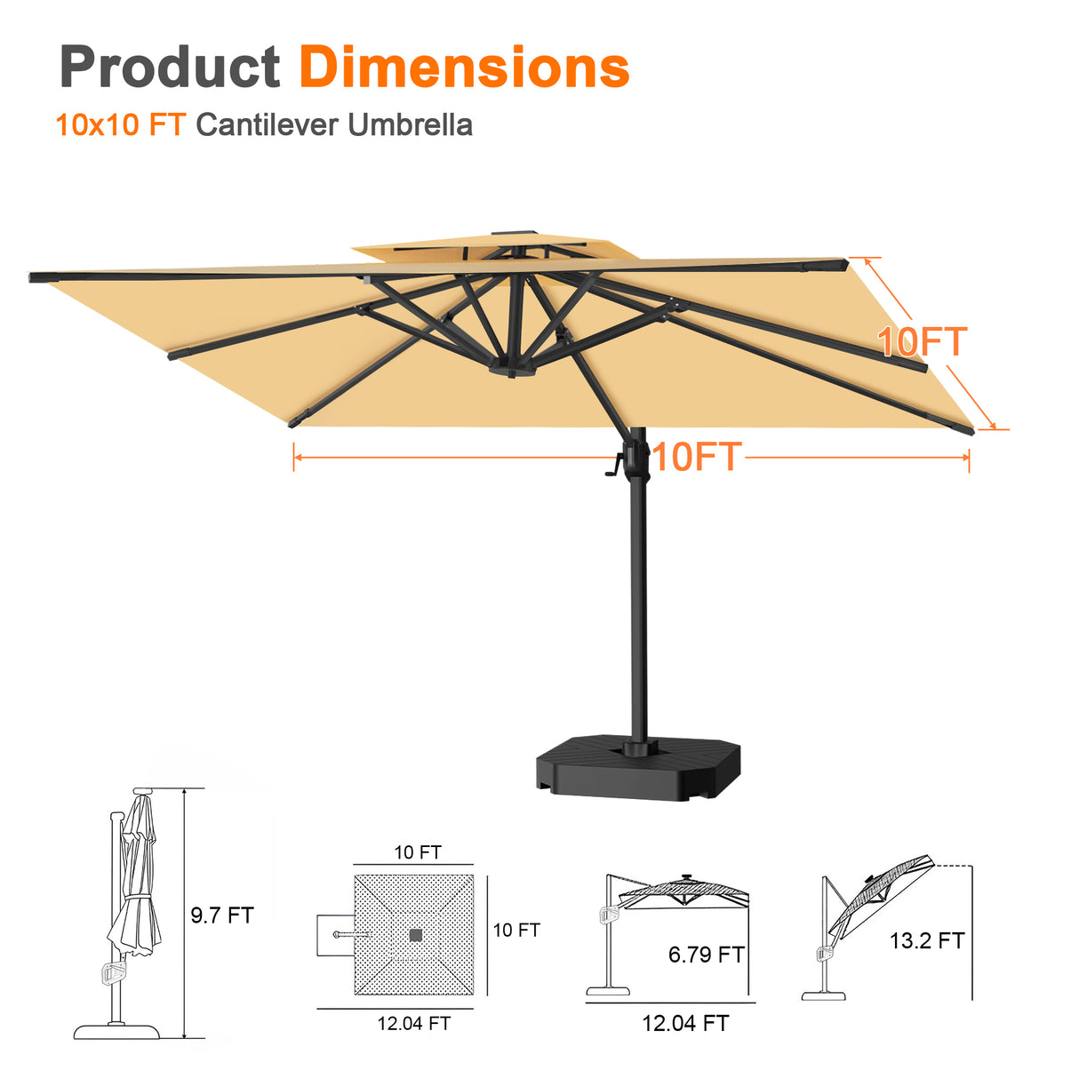Patioslife Aegis Pro Cantilever Umbrella, Reinforced & Powder-Coated Aluminium Ribs and Pole for Garden & Patio
