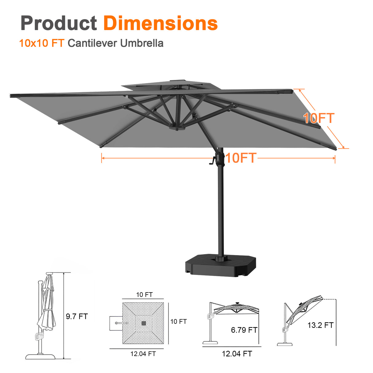 Patioslife Aegis Pro Cantilever Umbrella, Reinforced & Powder-Coated Aluminium Ribs and Pole for Garden & Patio