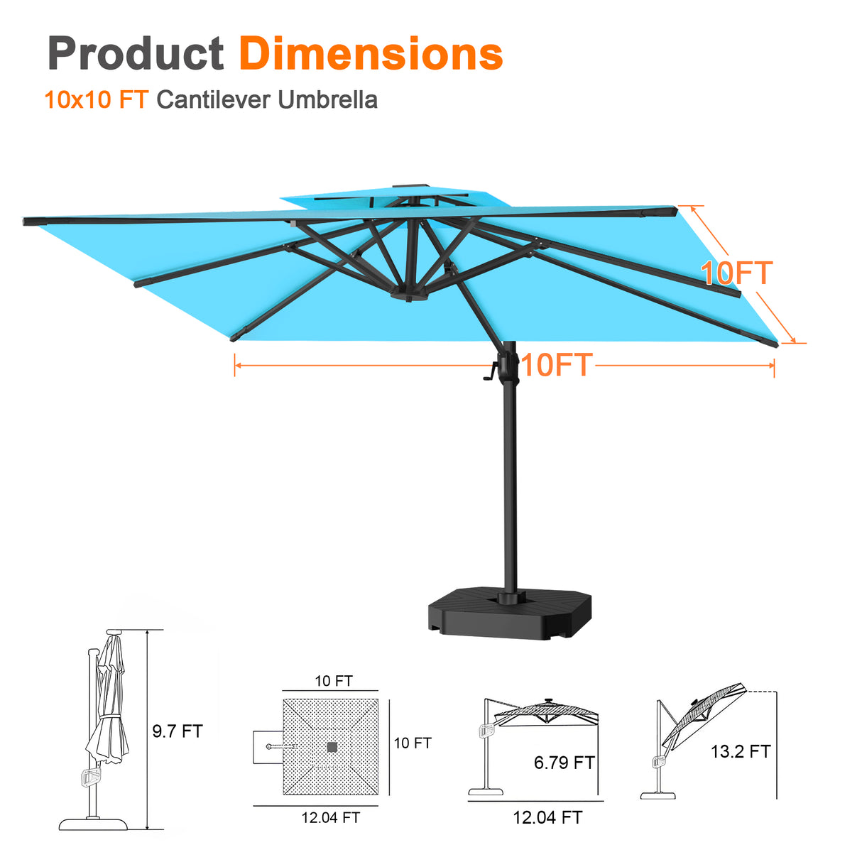 Patioslife Aegis Pro Cantilever Umbrella, Reinforced & Powder-Coated Aluminium Ribs and Pole for Garden & Patio