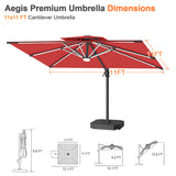 Patioslife Aegis Premium Cantilever Umbrella with Full-Rib LED Strip Lighting, Fibreglass Ribs and Powder-Coated Aluminium Pole for Luxury Garden & Patio Shade