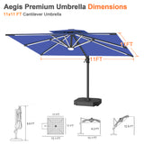 Patioslife Aegis Premium Cantilever Umbrella with Full-Rib LED Strip Lighting, Fibreglass Ribs and Powder-Coated Aluminium Pole for Luxury Garden & Patio Shade