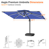Patioslife Aegis Premium Cantilever Umbrella with Full-Rib LED Strip Lighting, Fibreglass Ribs and Powder-Coated Aluminium Pole for Luxury Garden & Patio Shade