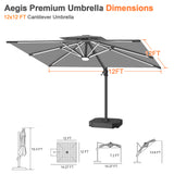Patioslife Aegis Premium Cantilever Umbrella with Full-Rib LED Strip Lighting, Fibreglass Ribs and Powder-Coated Aluminium Pole for Luxury Garden & Patio Shade