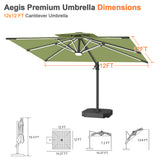 Patioslife Aegis Premium Cantilever Umbrella with Full-Rib LED Strip Lighting, Fibreglass Ribs and Powder-Coated Aluminium Pole for Luxury Garden & Patio Shade