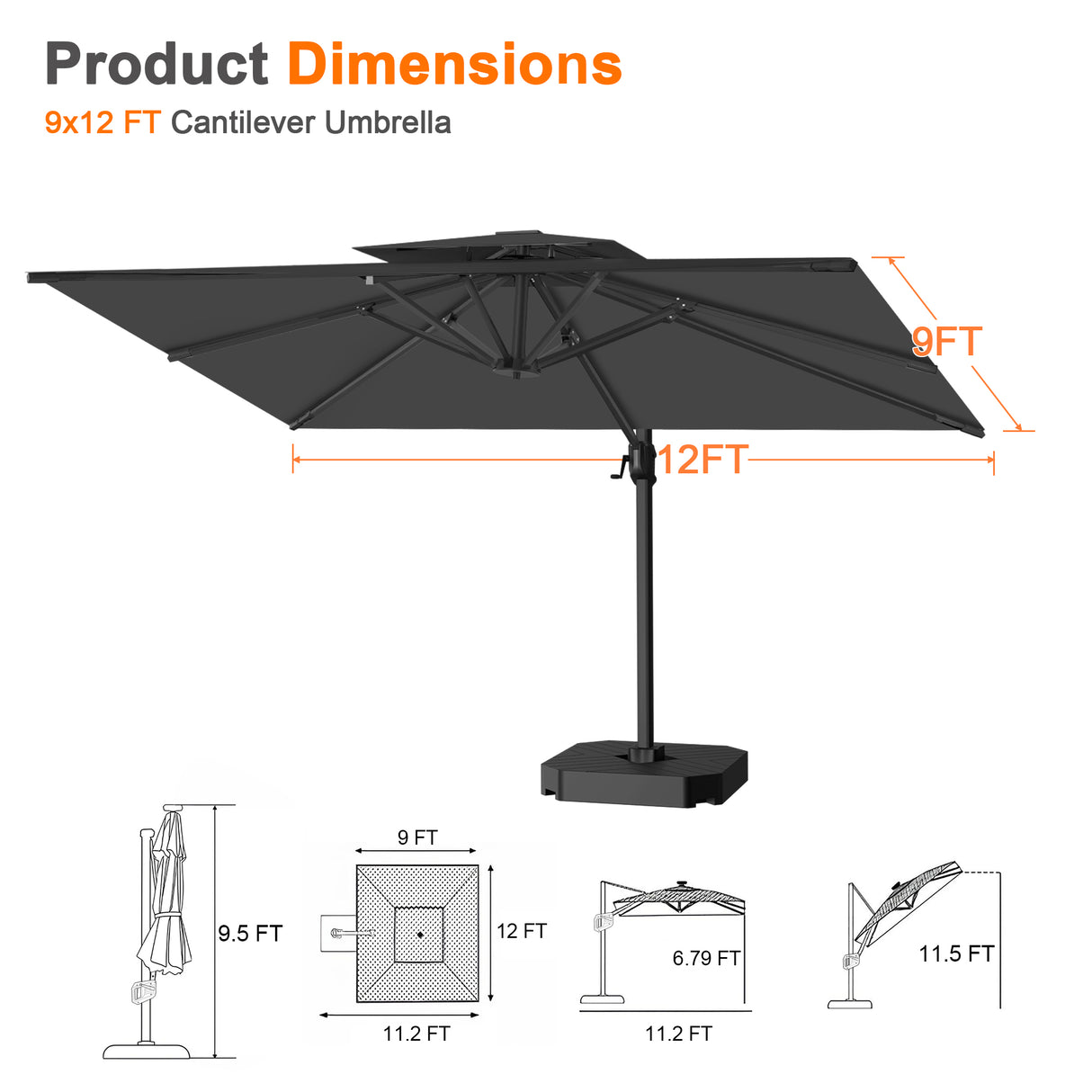 Patioslife Aegis Pro Cantilever Umbrella, Reinforced & Powder-Coated Aluminium Ribs and Pole for Garden & Patio