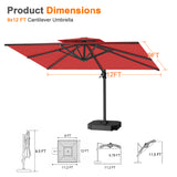 Patioslife Aegis Pro Cantilever Umbrella, Reinforced & Powder-Coated Aluminium Ribs and Pole for Garden & Patio