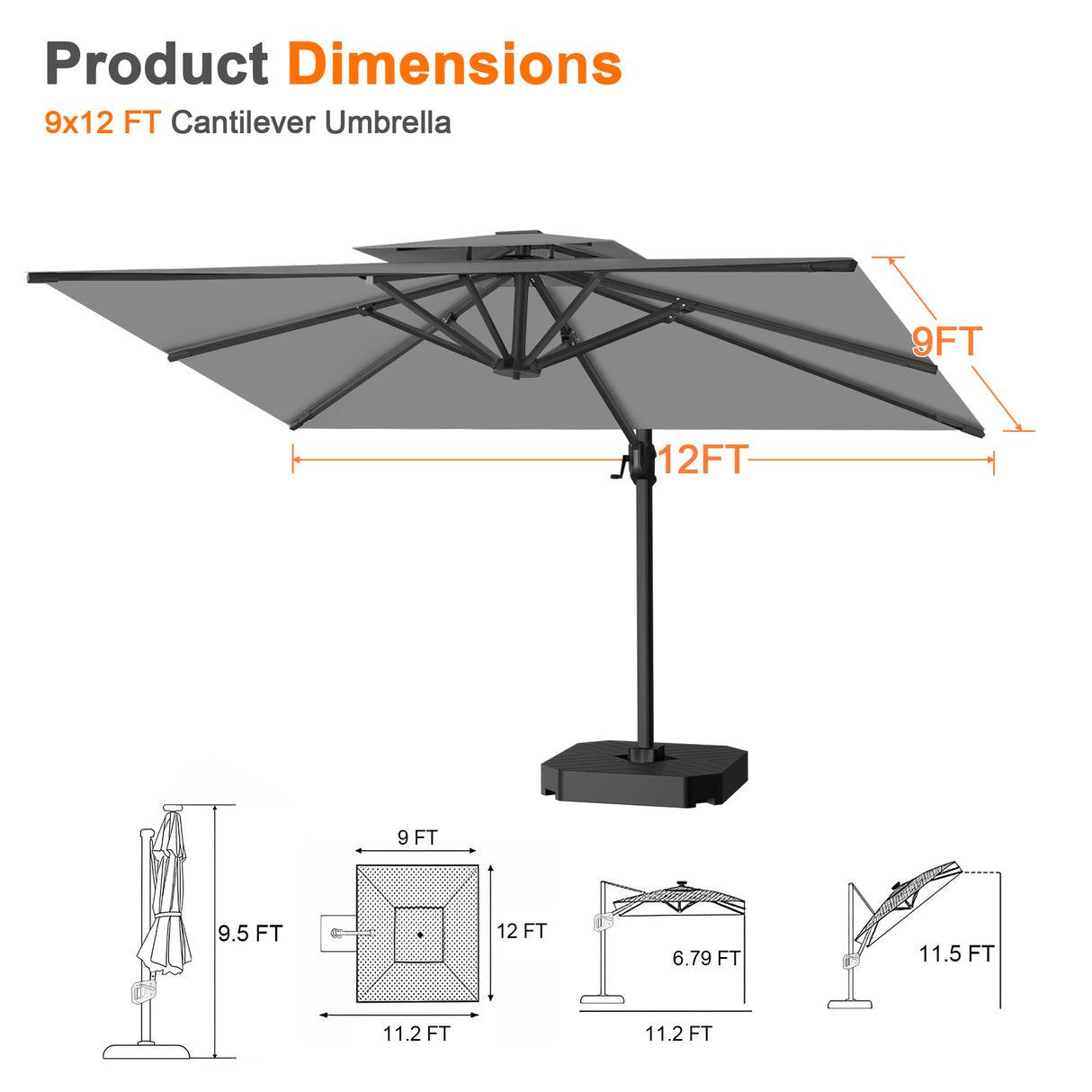 Patioslife Aegis Pro Cantilever Umbrella, Reinforced & Powder-Coated Aluminium Ribs and Pole for Garden & Patio
