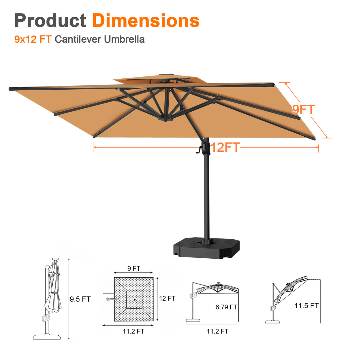 Patioslife Aegis Pro Cantilever Umbrella, Reinforced & Powder-Coated Aluminium Ribs and Pole for Garden & Patio
