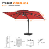 Patioslife Aegis Pro Cantilever Umbrella with LED Lights, Reinforced & Powder-Coated Aluminium Ribs and Pole — Perfect for Garden & Patio
