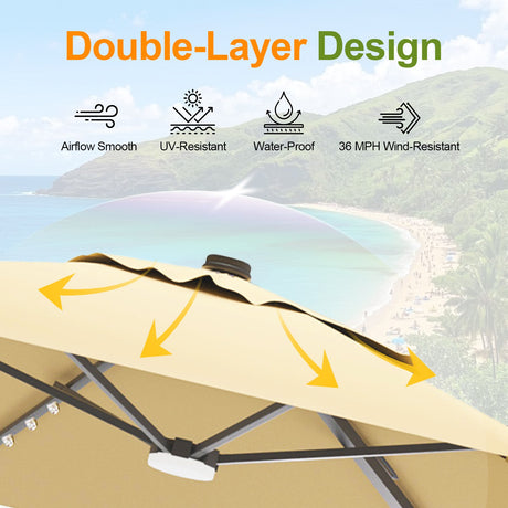 Cantilever Patio Umbrella,patioslife,Poolside,Outdoor Leisure Area,Outdoor Kitchen or Dining Area,Garden Pathway,Rooftop Terrace,Sun Shading & Light Contro,Space Definition,LED,double-layer design 