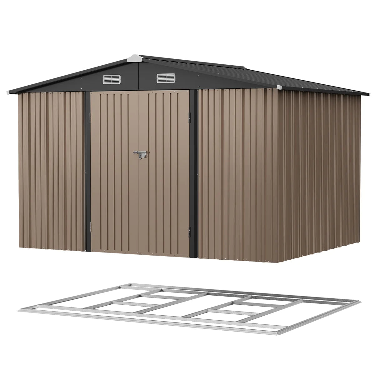 Patioslife Galvanized Steel Garden Shed, Outdoor Storage Shed with Gable Roof, Backyard Tool Shed for Lawn Equipment, Bikes & Gardening Tools
