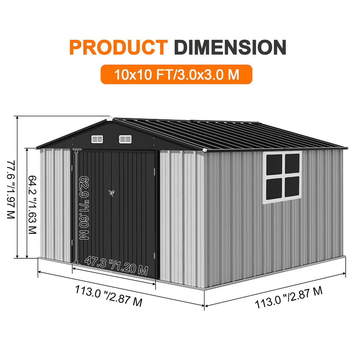 Patioslife YardVault Pro Galvanised Steel Metal Garden Shed with Window, Rust-Resistant Outdoor Tool Shed