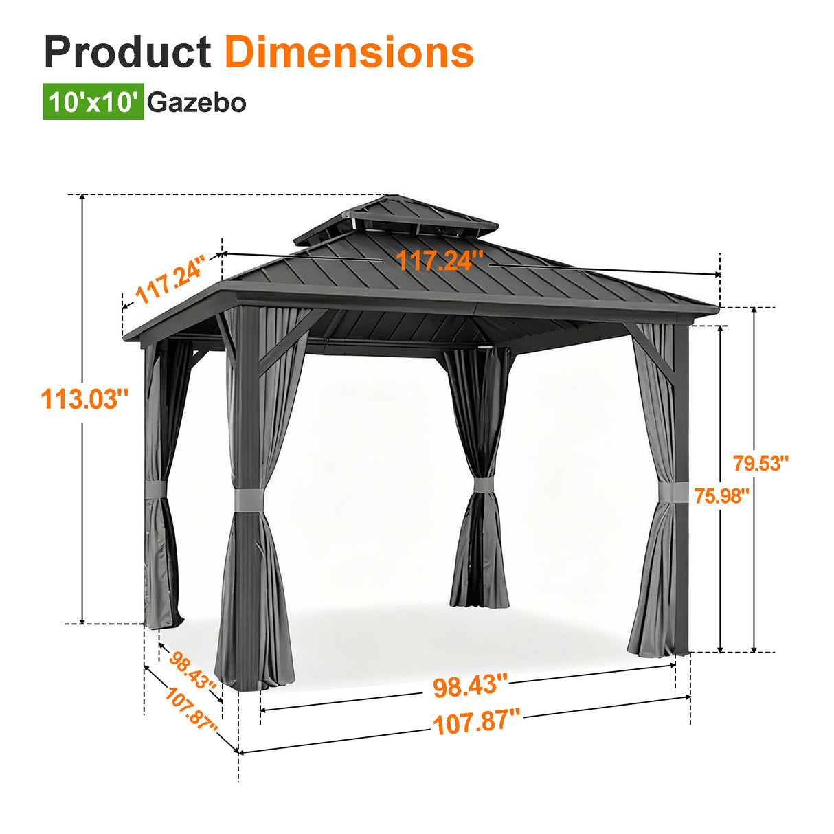 Patioslife Haven Hardtop Gazebo – 4.7" x 4.7" Aluminum Posts, Galvanized Steel Roof with Built-in Drainage Gutters, Double Vented Roof, Curtains & Netting for Backyard or Garden