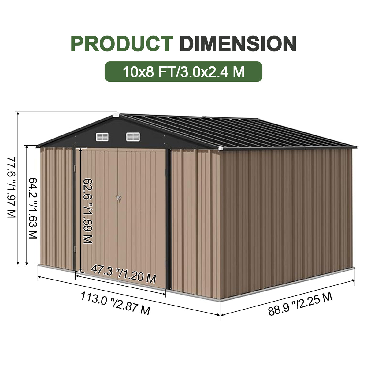 Patioslife Galvanized Steel Garden Shed, Outdoor Storage Shed with Gable Roof, Backyard Tool Shed for Lawn Equipment, Bikes & Gardening Tools