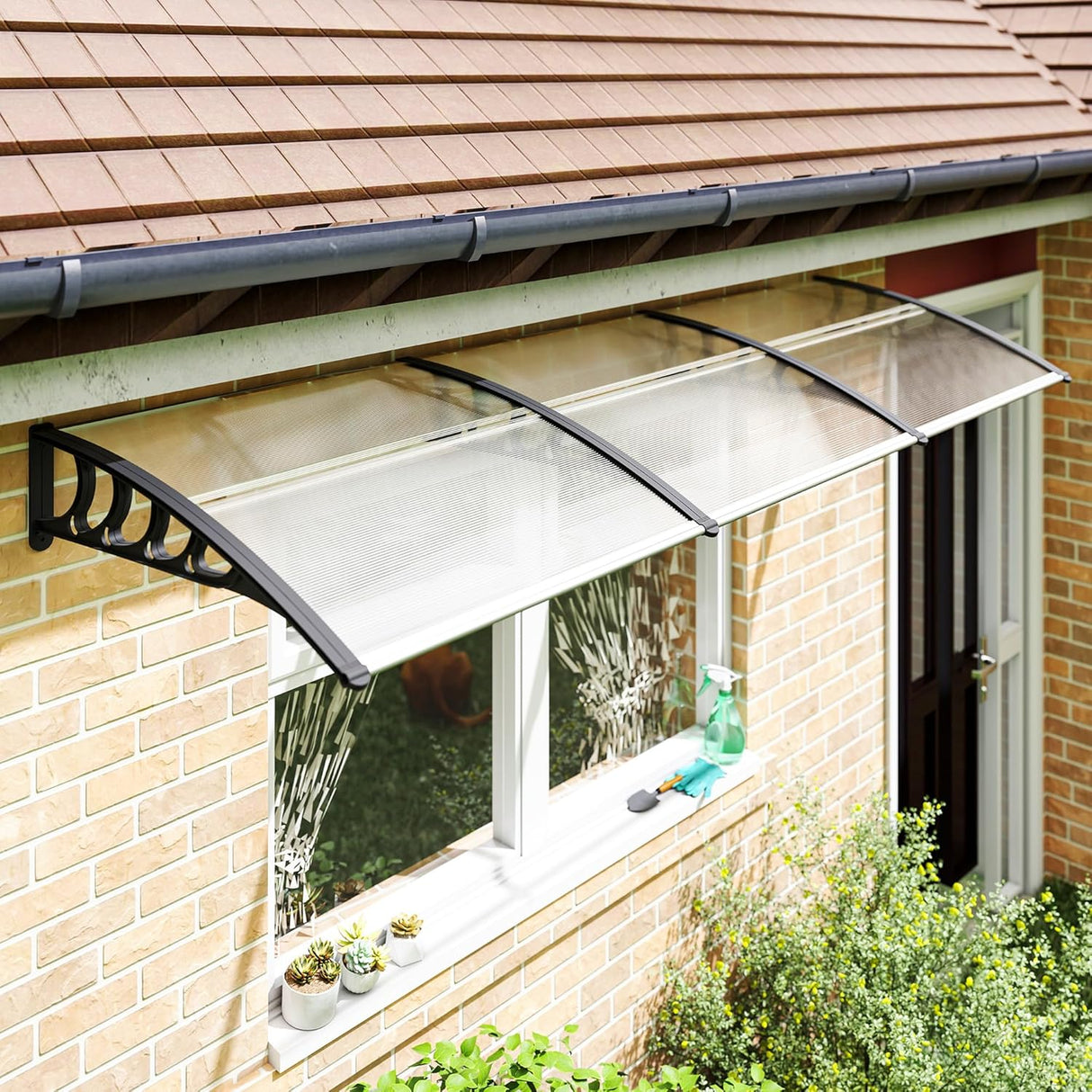 Patioslife Window & Door Awning Canopy – Clear Polycarbonate Outdoor Cover for Patio, Sun, Rain & Snow Protection
