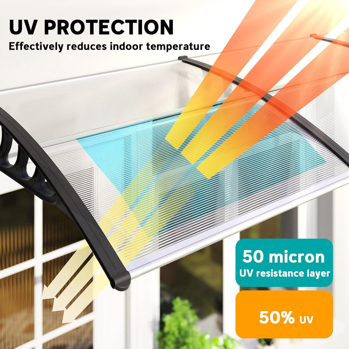 Patioslife Window & Door Awning Canopy – Clear Polycarbonate Outdoor Cover for Patio, Sun, Rain & Snow Protection