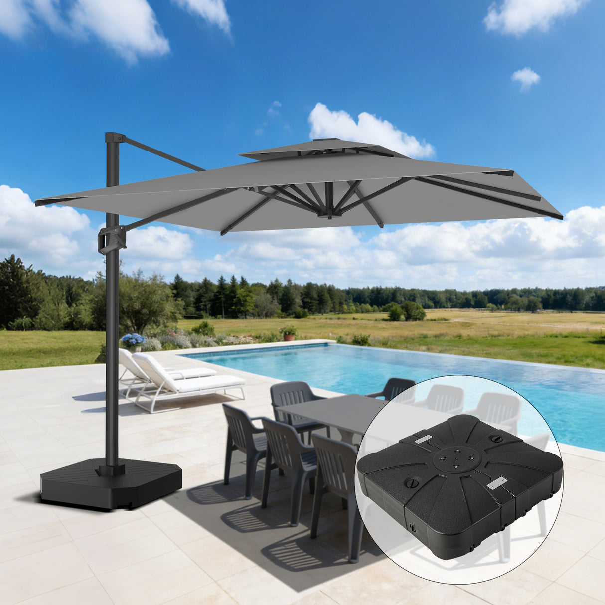 Patioslife Aegis Pro Cantilever Umbrella, Reinforced & Powder-Coated Aluminium Ribs and Pole for Garden & Patio